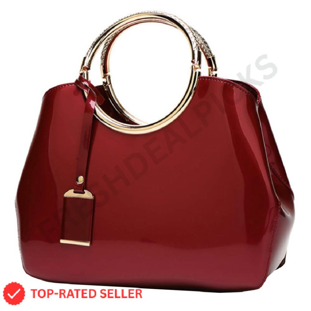 Elegant Patent Leather Tote Satchel Shoulder Bag Classic Chic Handbag